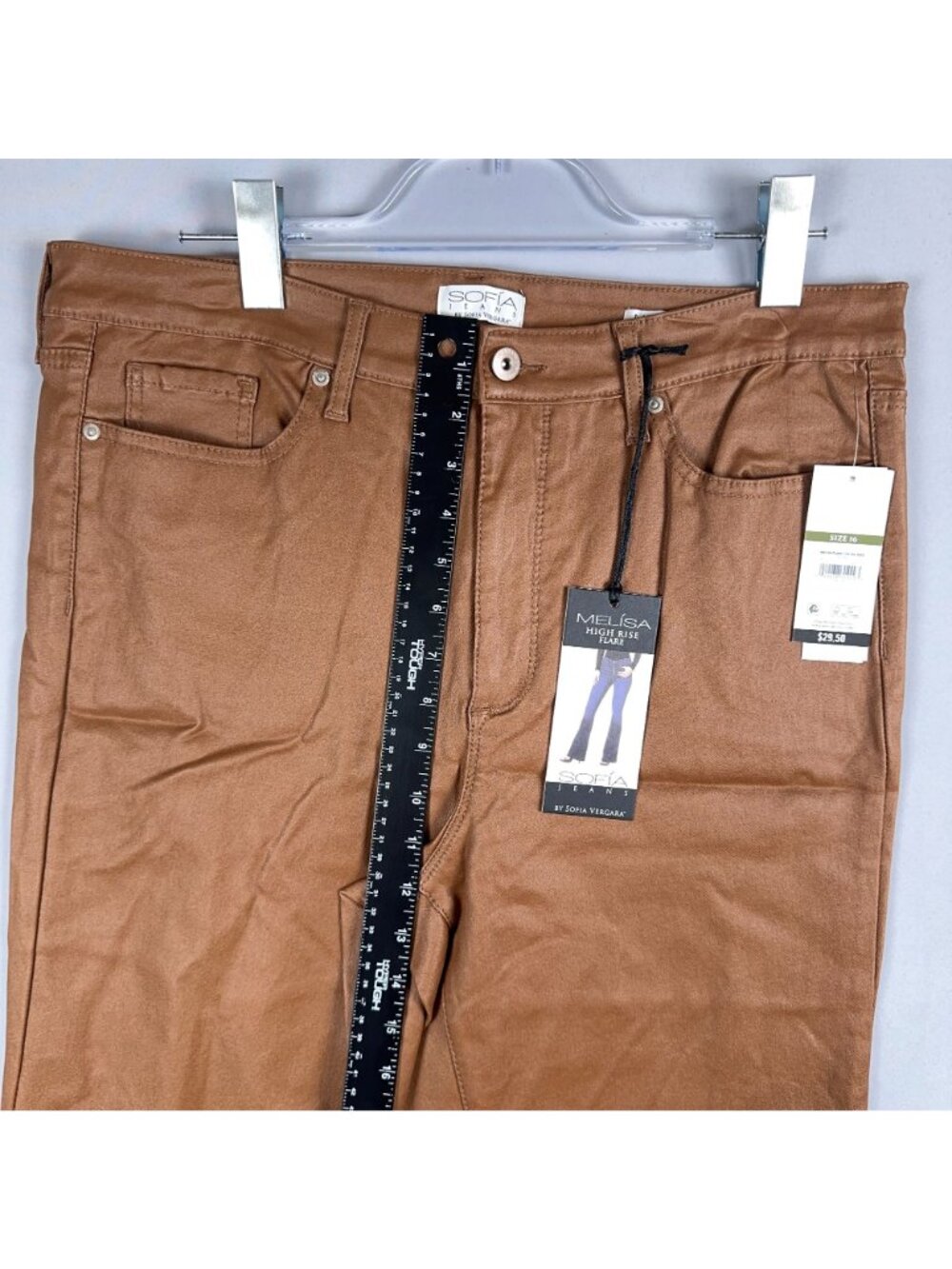 Sofia Jeans By Sofia Vergara Melisa Flare Pants Size 16 Brown High Rise - Picture 7 of 10